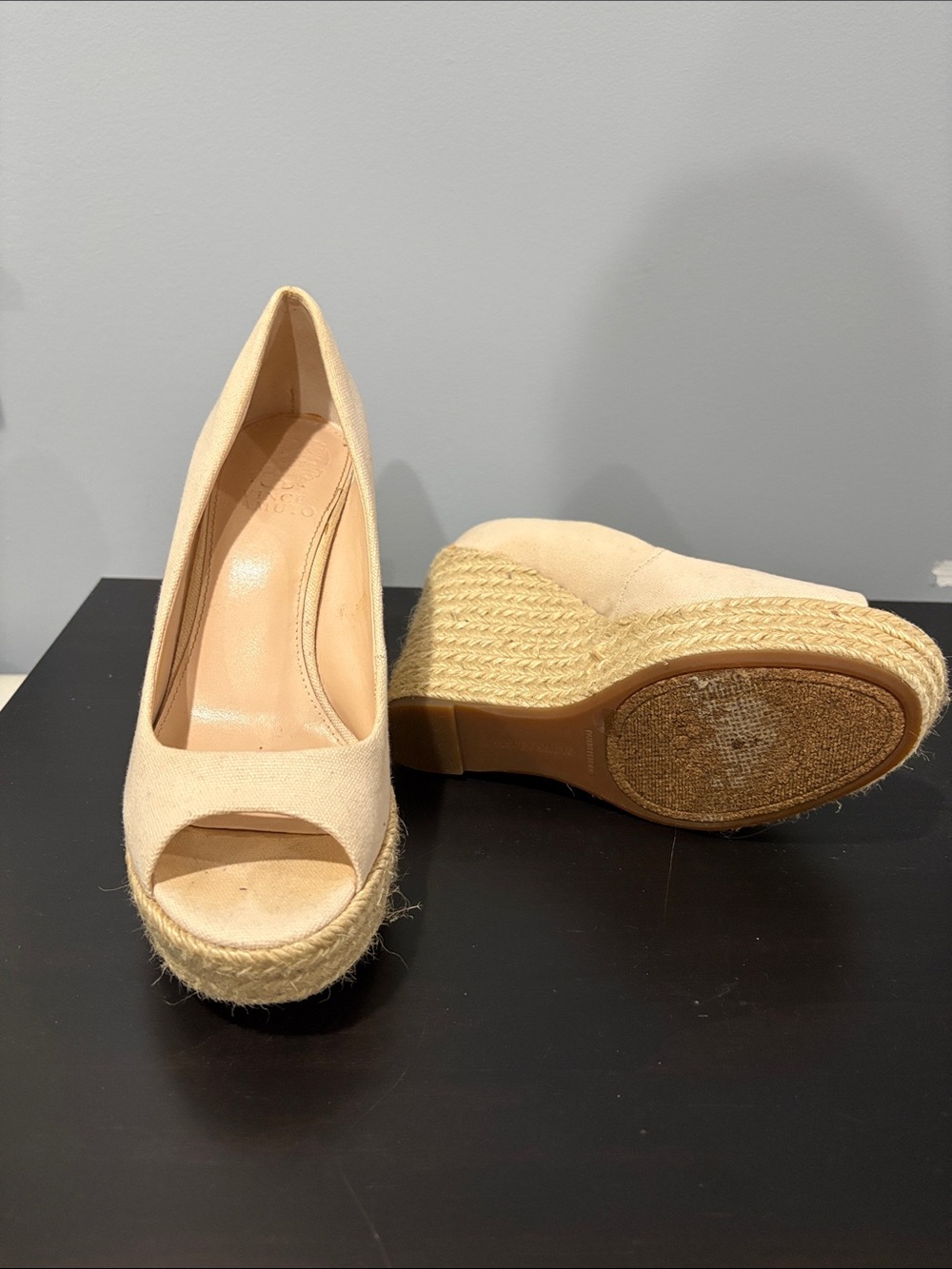 Vince Camuto Peep-Toe Espadrille Wedge Heels - Cream